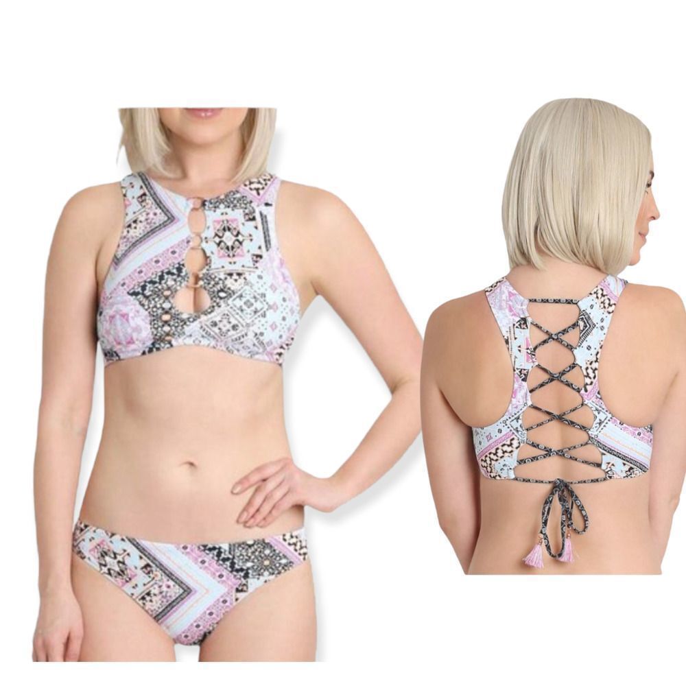 Nanette‎ Lepore Hannah High Neck Marrakesh Megerie Bikini Set Swim Set Size 10